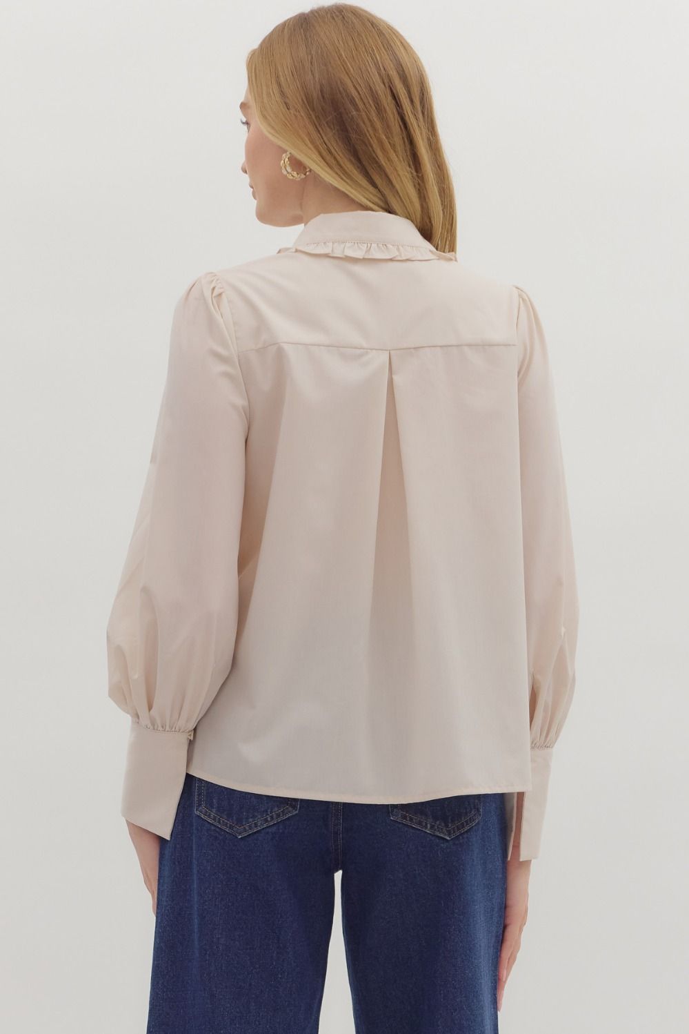 ENTRO INC Women's Top Solid Long Shirt Sleeve Collar Button Closure Top || David's Clothing