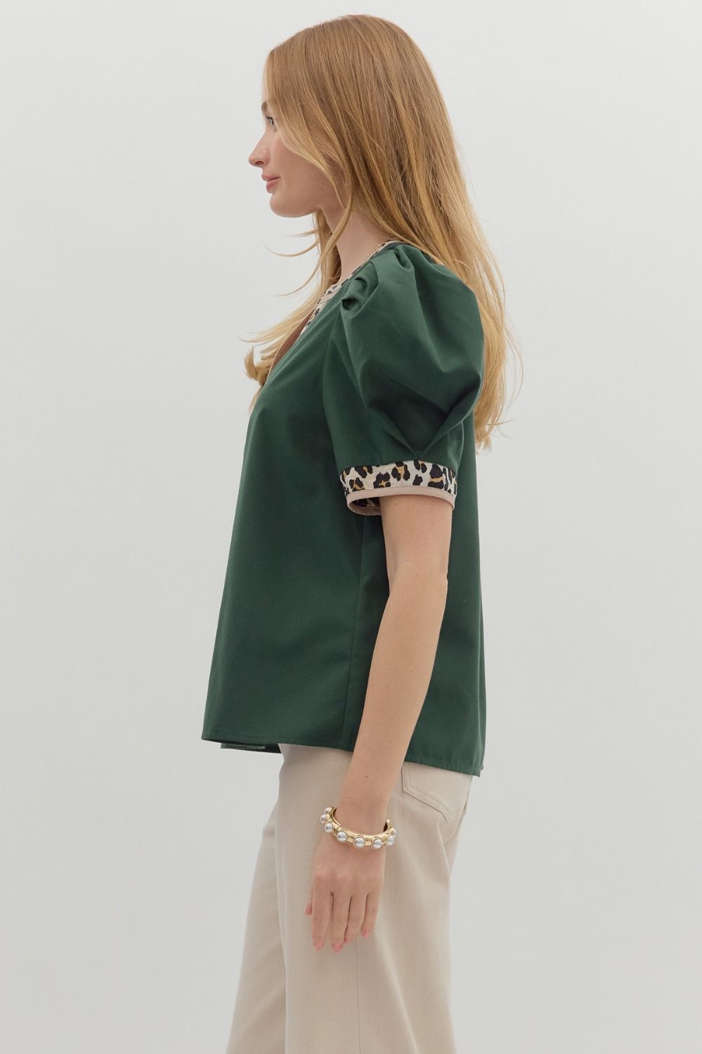 ENTRO INC Women's Top Solid Pleated Short Voluminous Sleeve Pullover Top