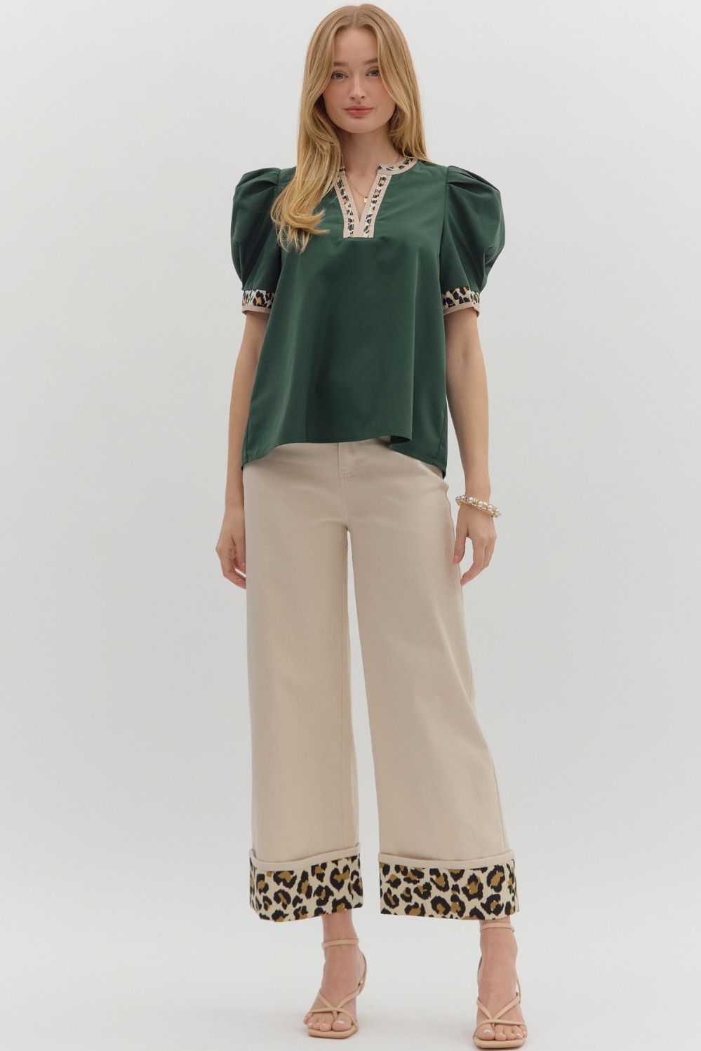 ENTRO INC Women's Top Solid Pleated Short Voluminous Sleeve Pullover Top