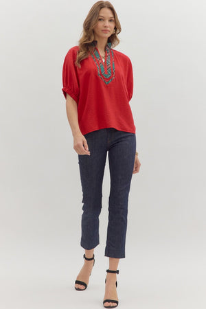 ENTRO INC Women's Top Solid Short Sleeve Dolman Top || David's Clothing