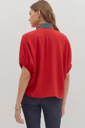 ENTRO INC Women's Top Solid Short Sleeve Dolman Top || David's Clothing