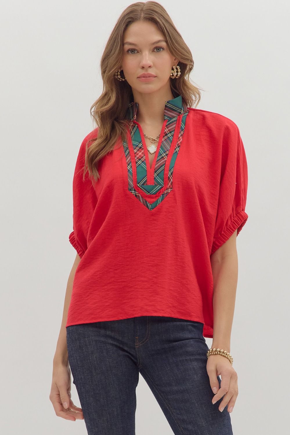 ENTRO INC Women's Top Solid Short Sleeve Dolman Top || David's Clothing