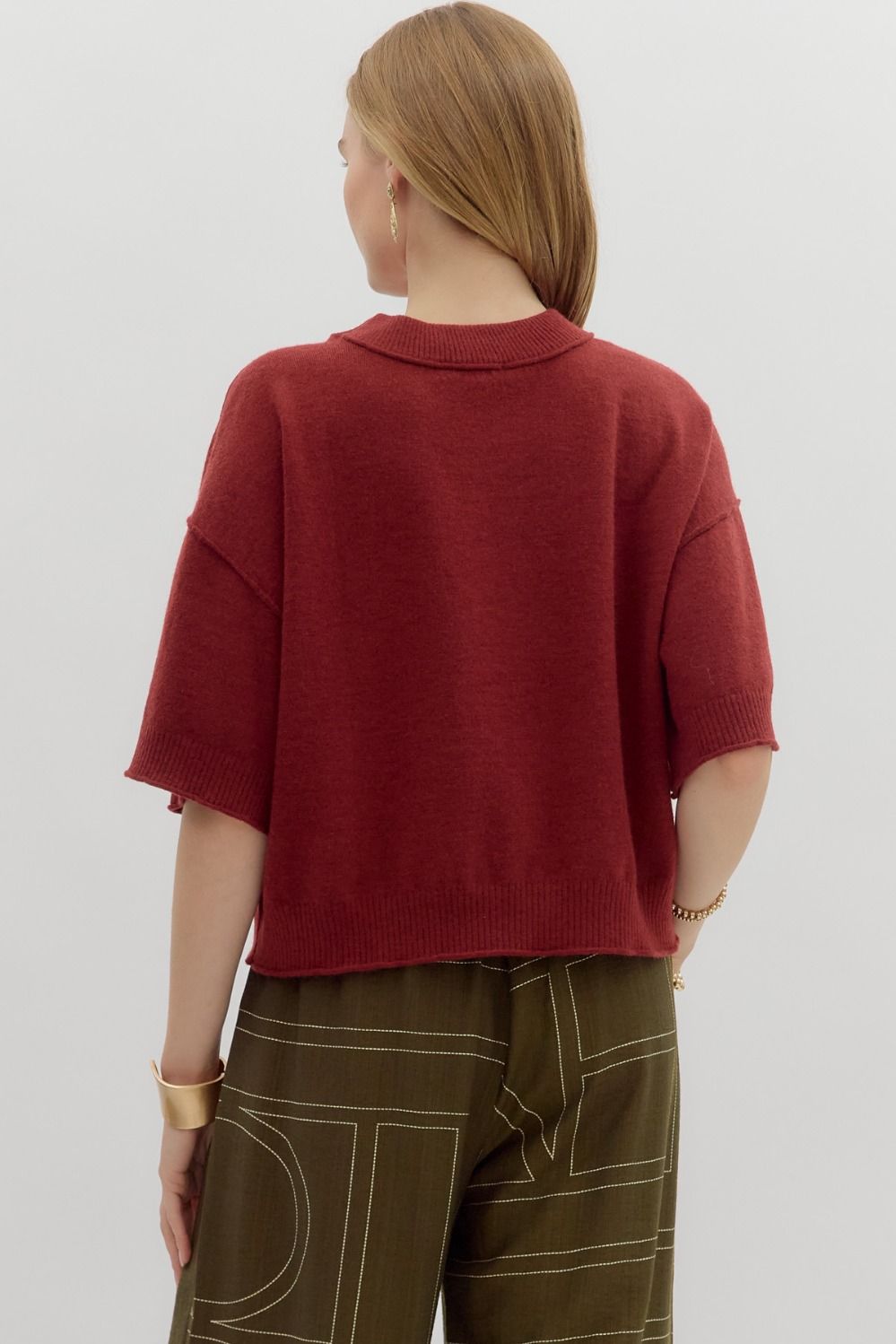 ENTRO INC Women's Top Solid Sweater Knit ¾ Wide Sleeve Pullover