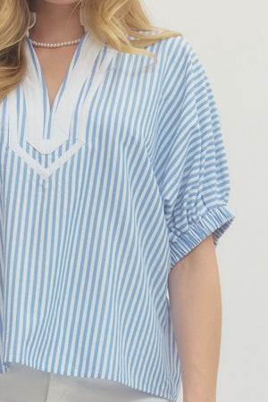 ENTRO INC Women's Top Striped Short Dolman Sleeve Top