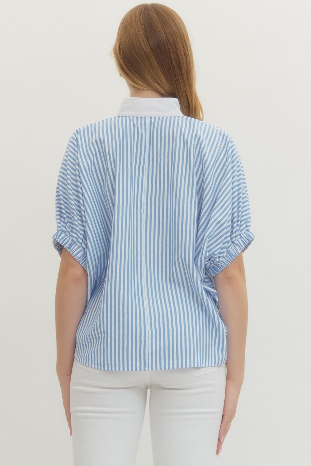 ENTRO INC Women's Top Striped Short Dolman Sleeve Top