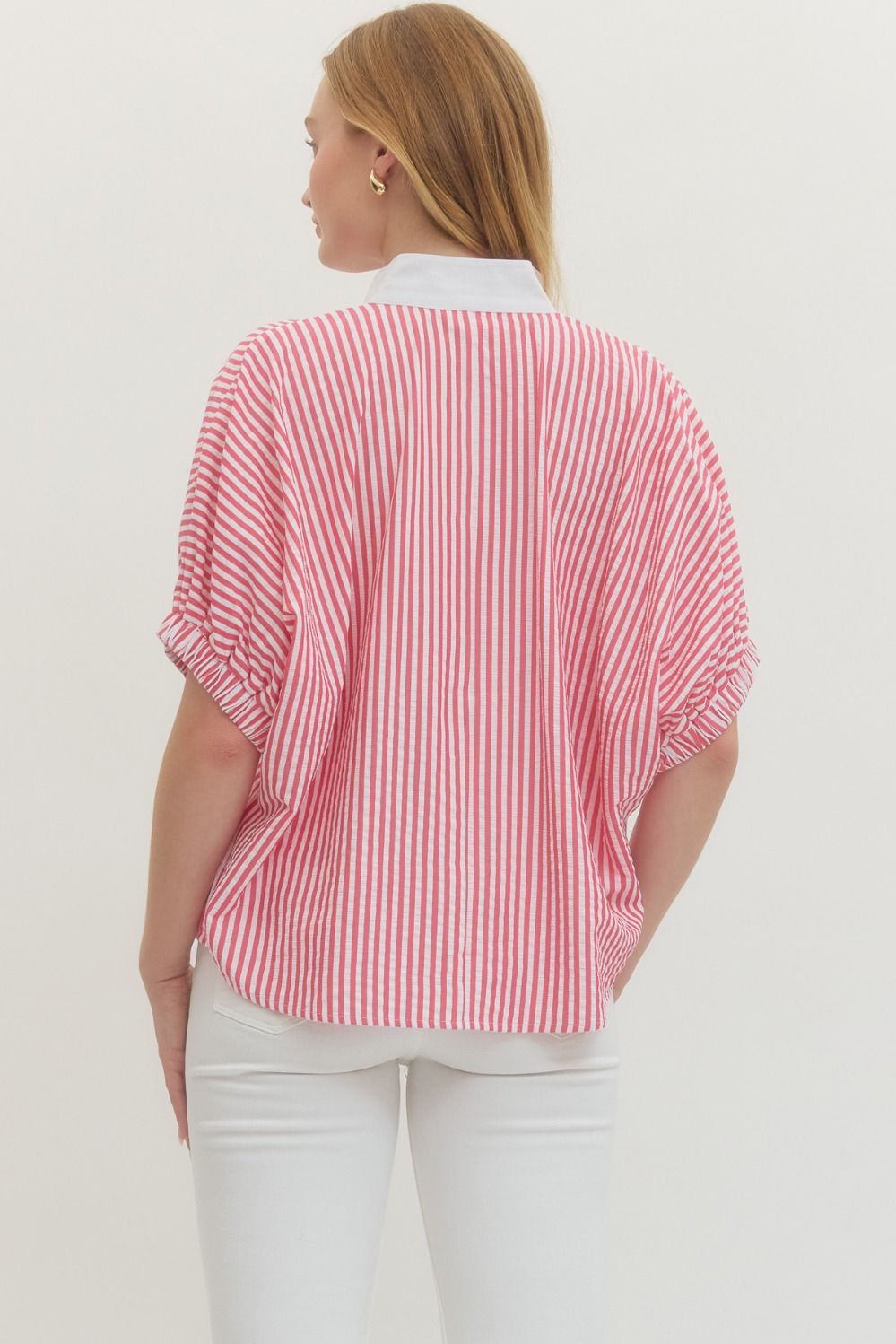 ENTRO INC Women's Top Striped Short Dolman Sleeve Top