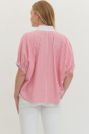 ENTRO INC Women's Top Striped Short Dolman Sleeve Top