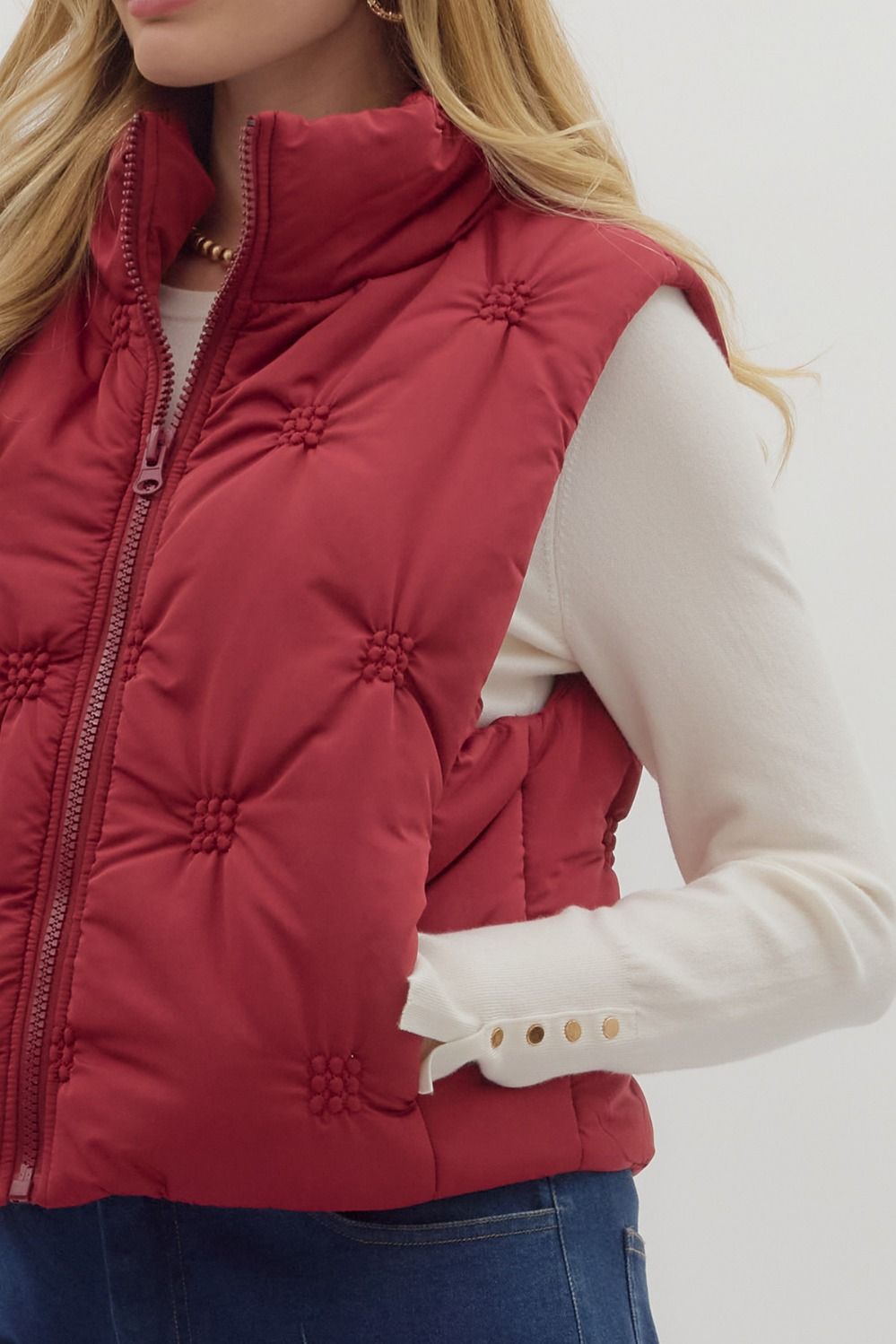 ENTRO INC Women's Vest High Neck Sleeveless Zip-Front Quilted Puffer Vest