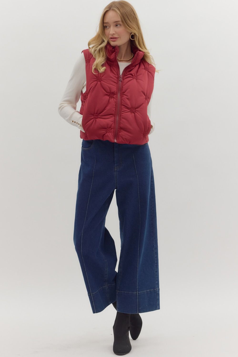 ENTRO INC Women's Vest High Neck Sleeveless Zip-Front Quilted Puffer Vest