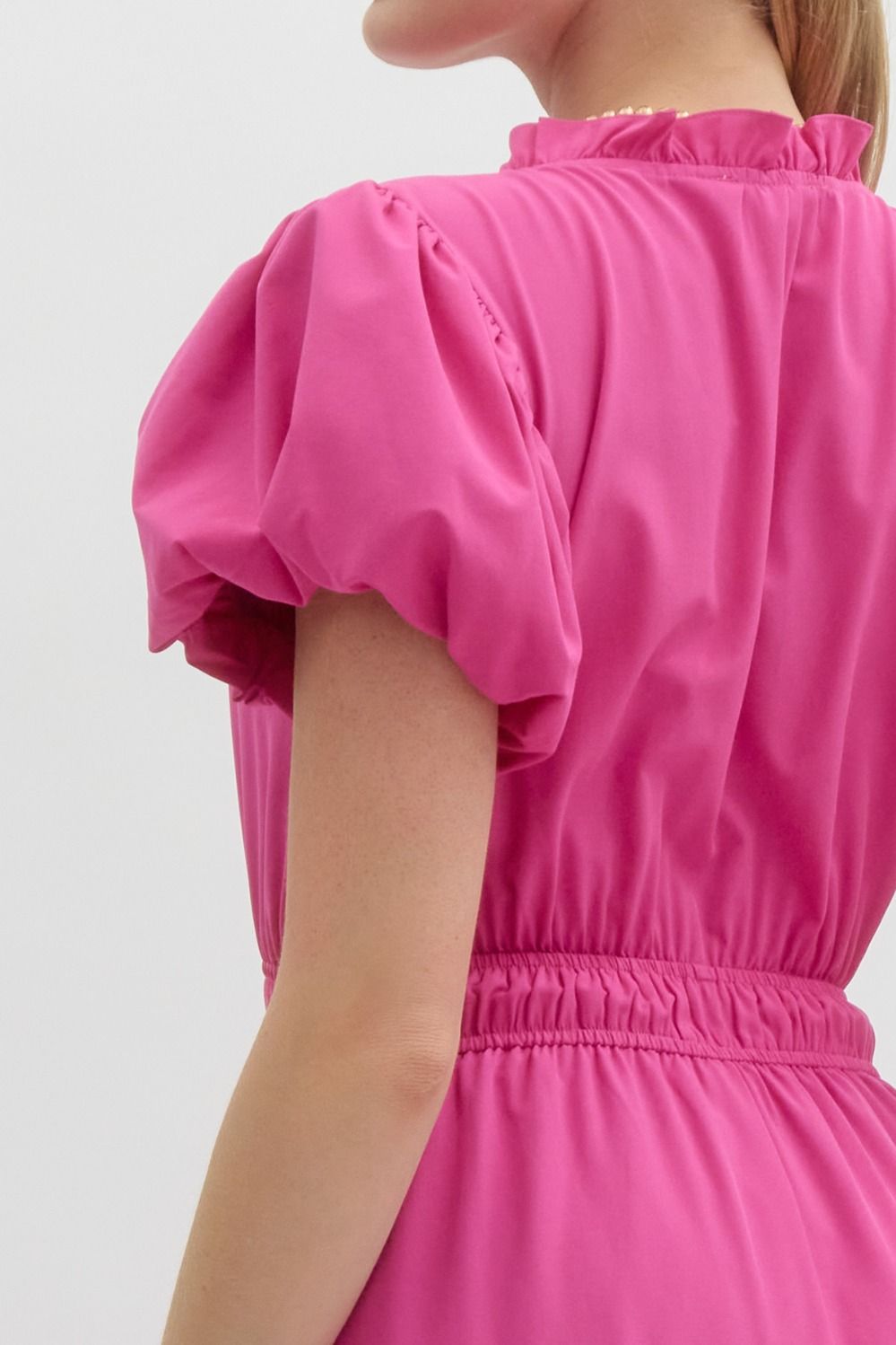 V-Neck Bubble Sleeve Tiered Midi Dress