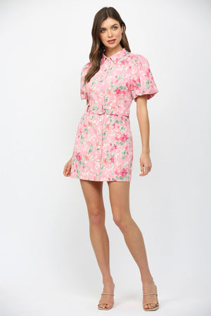 FATE BY LFD Women's Dresses Floral Print Belted Button Down Mini Dress