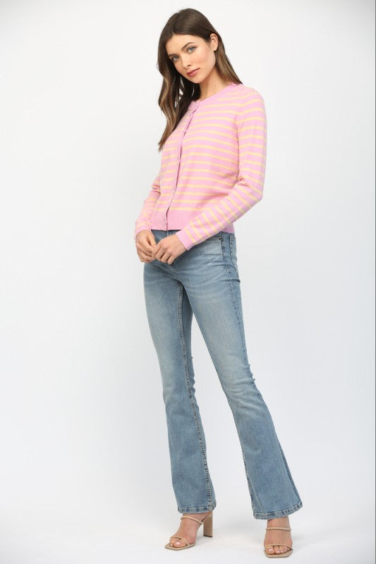 FATE BY LFD Women's Sweaters Stripe Button Closure Cardigan