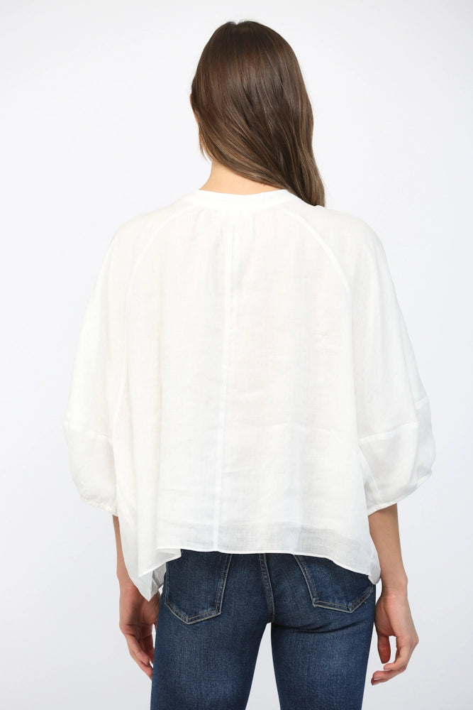 FATE BY LFD Women's Top Round Neckline Voluminous 3/4 Sleeve Linen Blouse
