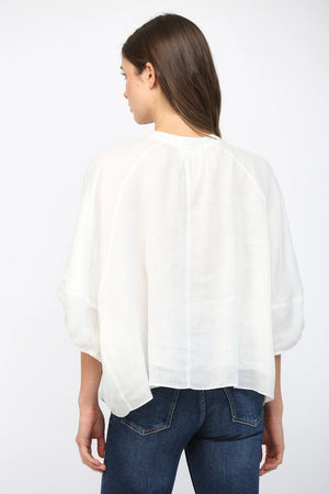 FATE BY LFD Women's Top Round Neckline Voluminous 3/4 Sleeve Linen Blouse