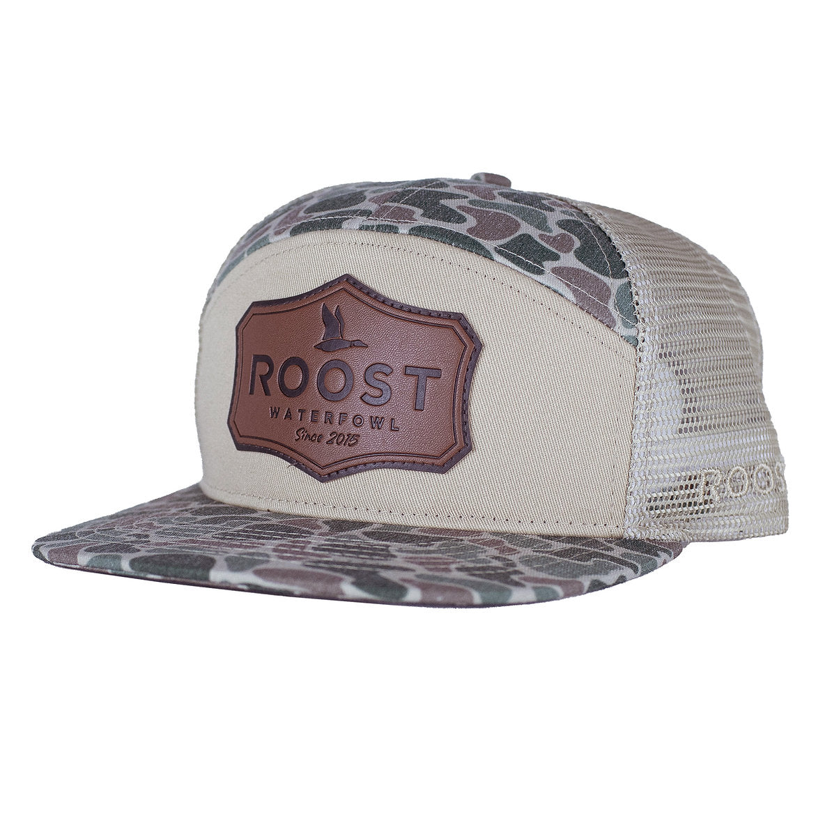FIELDSTONE Men's Hats CAMO/TAN Fieldstone Roost Camo 7 Panel Shield Leather Patch Hat RHR134