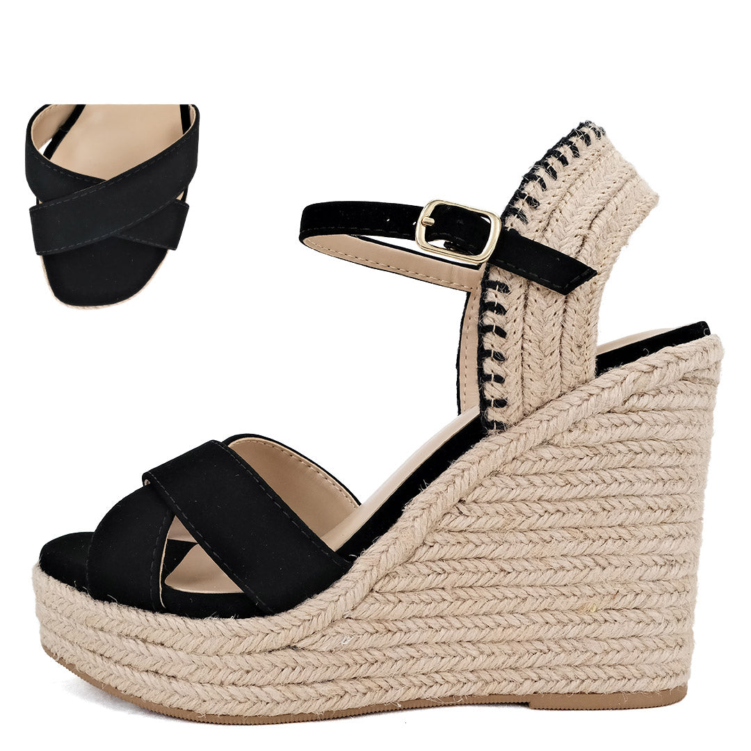 FORTUNE DYNAMIC Women's Shoes Lorita Wedge Black/Tan By Soda