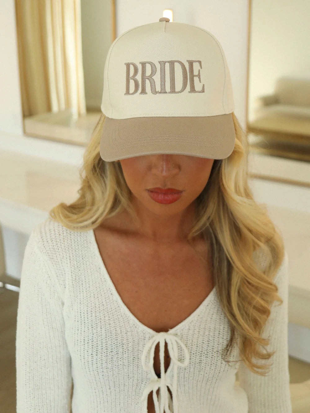 FRIDAY AND SATUR Women's Hat TAUPE / - Friday + Saturday Bride Two Tone Trucker Hat || David's Clothing BRIDETRUCKER