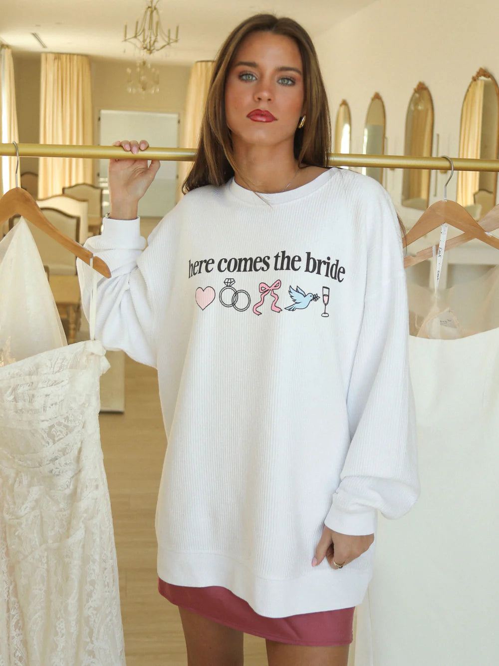 FRIDAY AND SATUR Women's Sweatshirt Friday + Saturday Here Comes The Bride Cord || David's Clothing