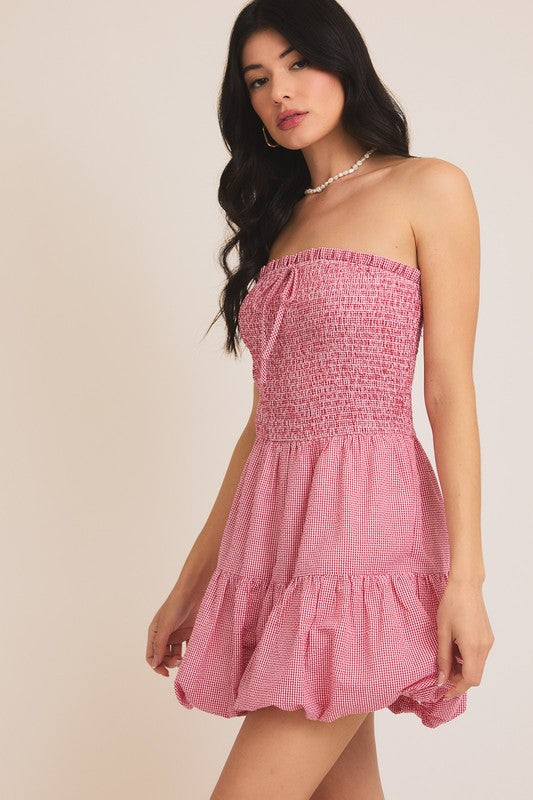 Gilli Clothing Women's Romper Strapless Smocked Top Bubble Hem Romper || David's Clothing