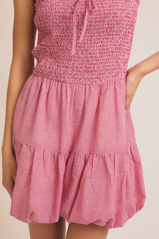 Gilli Clothing Women's Romper Strapless Smocked Top Bubble Hem Romper || David's Clothing