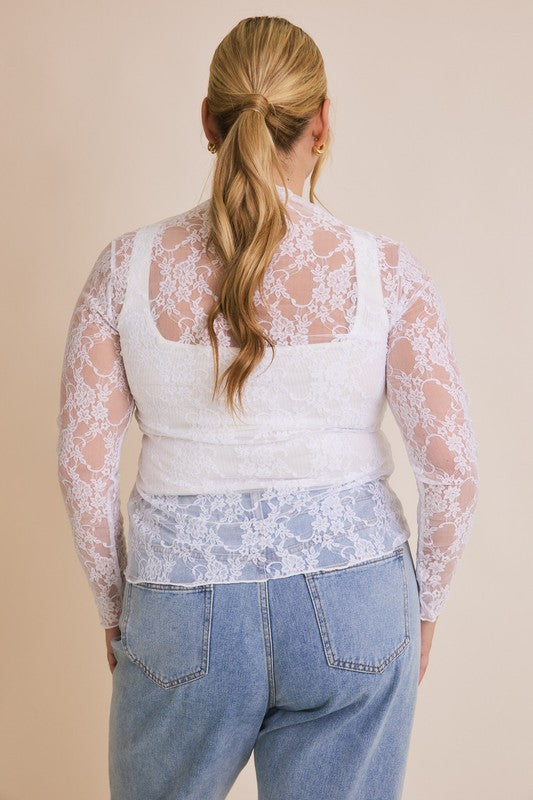 Gilli Clothing Women's Top Plus Size Long Sleeve Merrow Hem Floral Mesh Top || David's Clothing