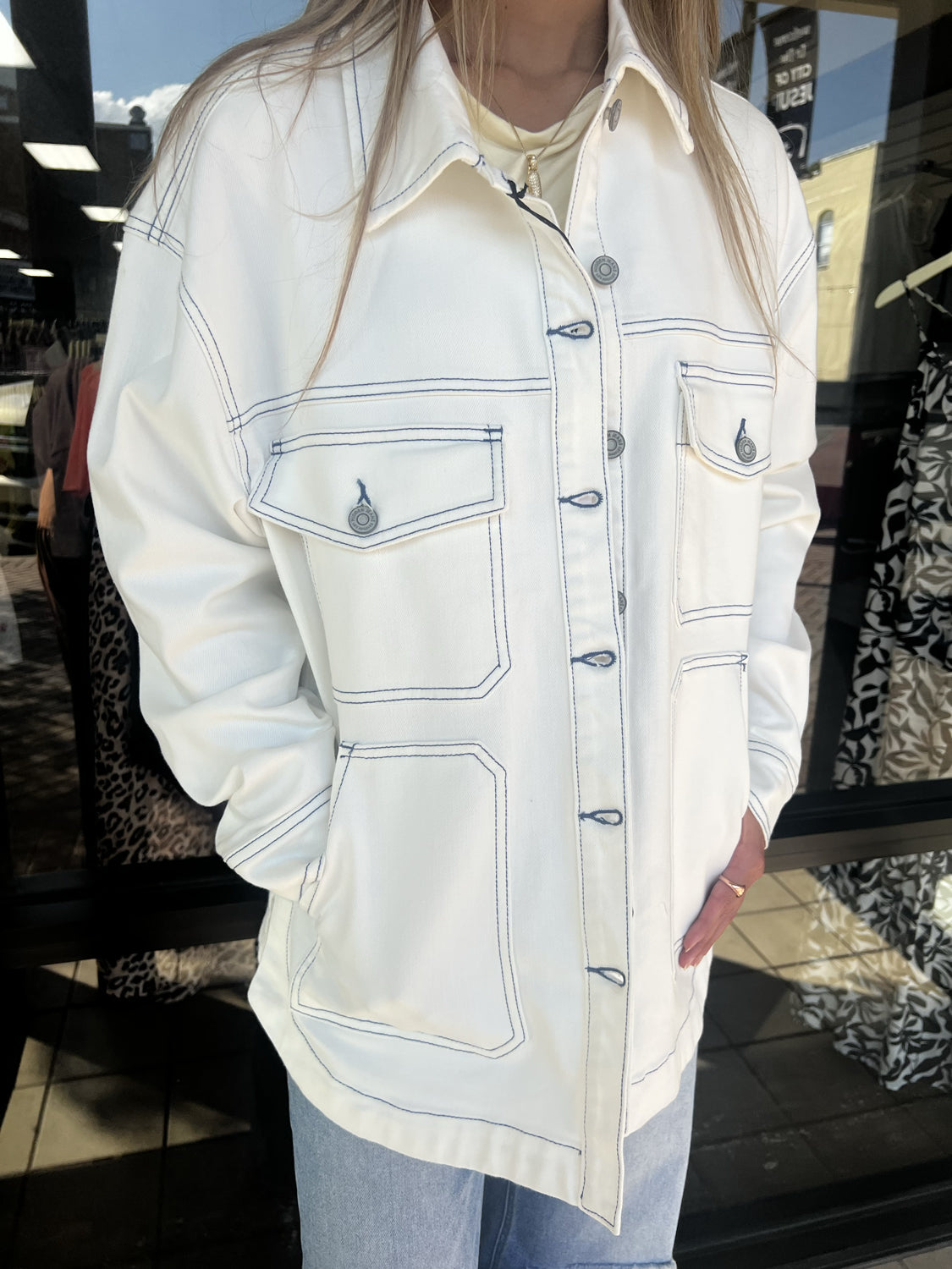 HIDDEN JEANS Women Jackets Hidden Jeans Pearl Wash Oversized Shirt || David's Clothing