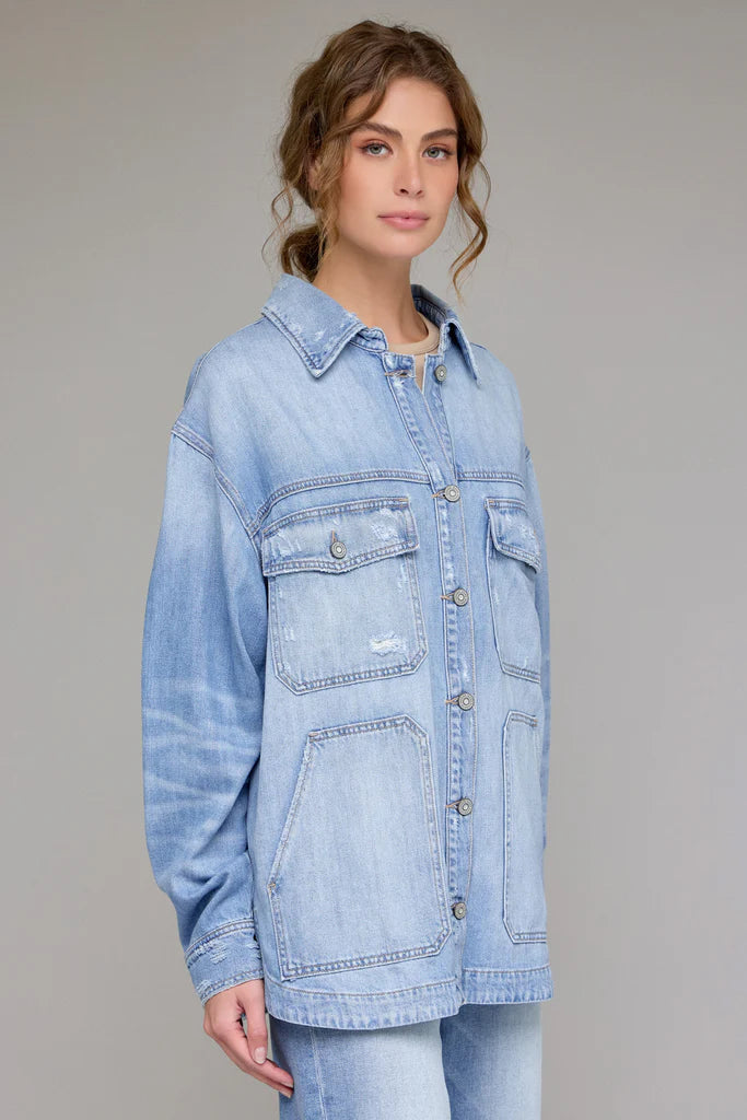 HIDDEN JEANS Women Jackets Light Wash Oversized Shirt || David's Clothing