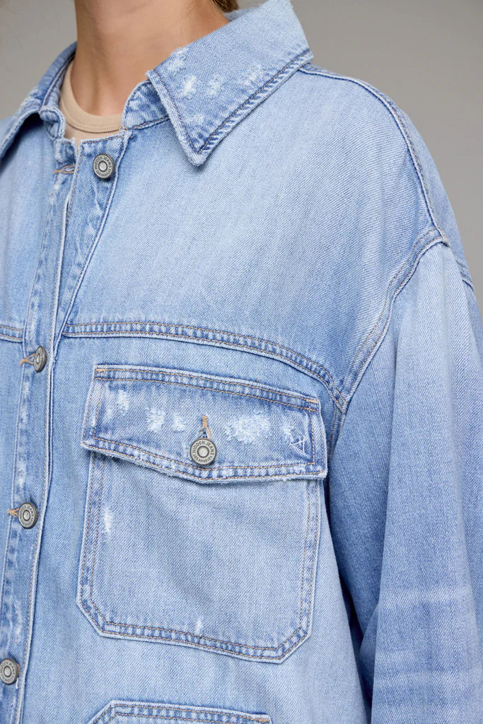 HIDDEN JEANS Women Jackets Light Wash Oversized Shirt || David's Clothing