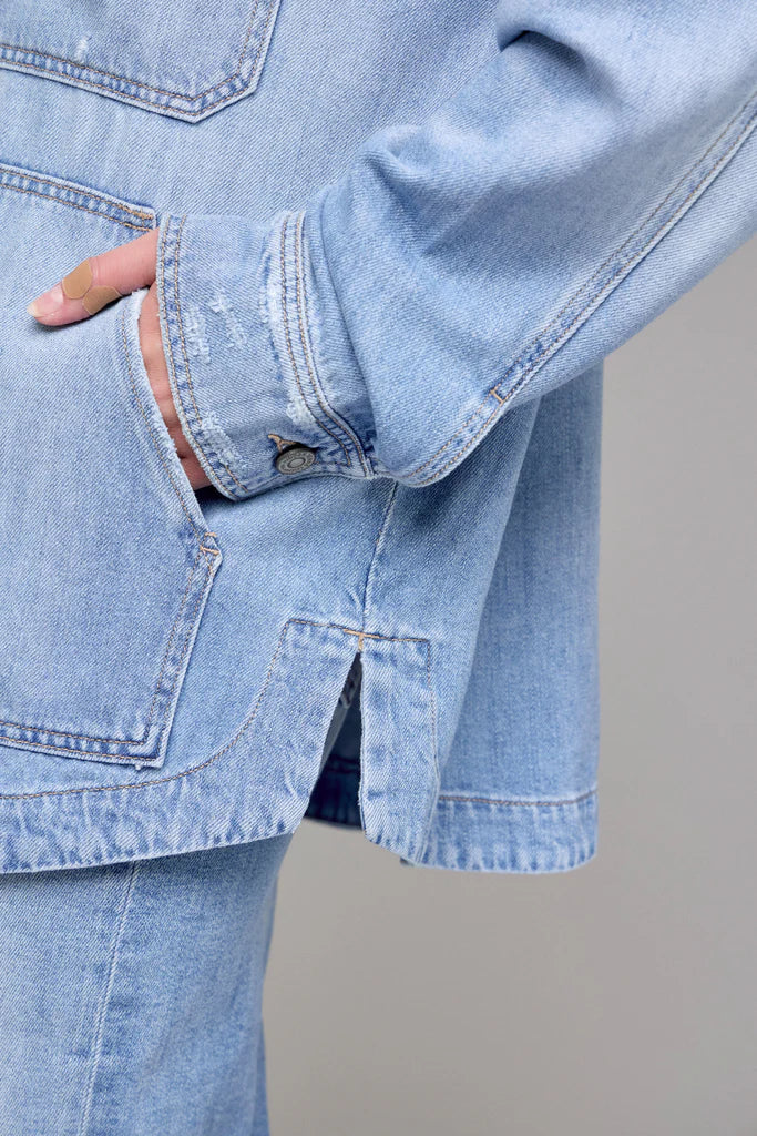 HIDDEN JEANS Women Jackets Light Wash Oversized Shirt || David's Clothing