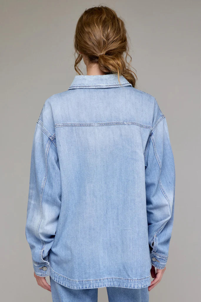 HIDDEN JEANS Women Jackets Light Wash Oversized Shirt || David's Clothing