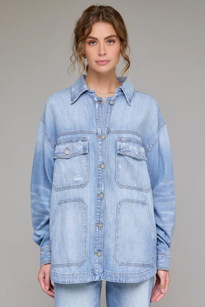 HIDDEN JEANS Women Jackets Light Wash Oversized Shirt || David's Clothing
