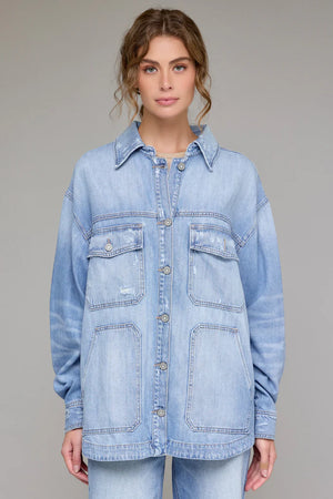 HIDDEN JEANS Women Jackets Light Wash Oversized Shirt || David's Clothing