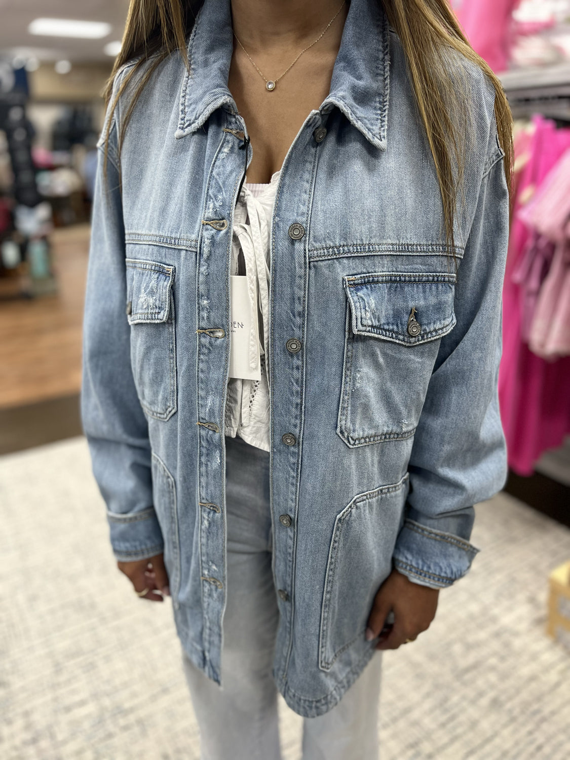 HIDDEN JEANS Women Jackets Light Wash Oversized Shirt || David's Clothing