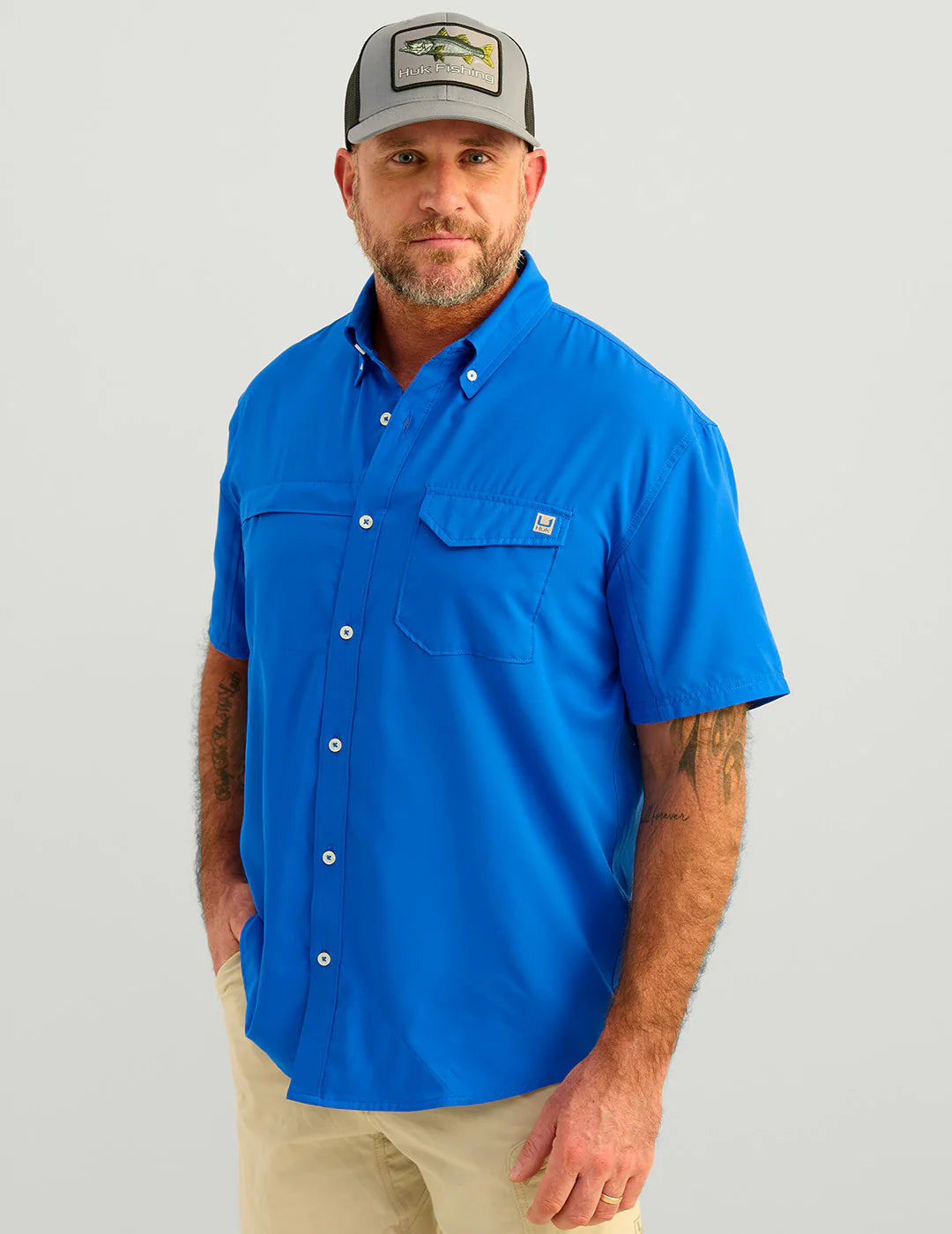 HUK FISHING Men's Sport Shirt Huk Tide Point Short Sleeve Button-Down || David's Clothing