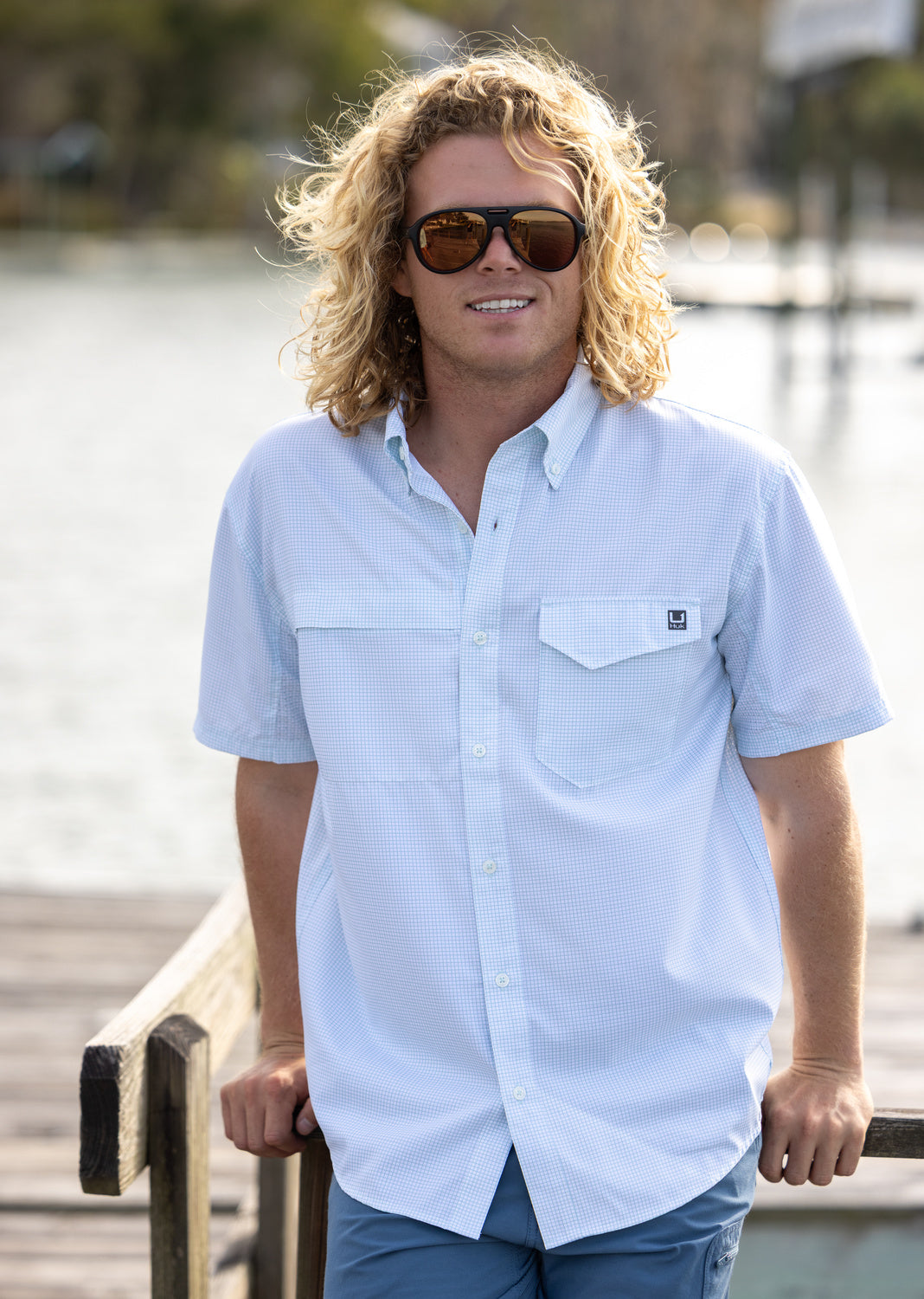 HUK FISHING Men's Sport Shirt Huk Tide Point Short Sleeve Button-Down