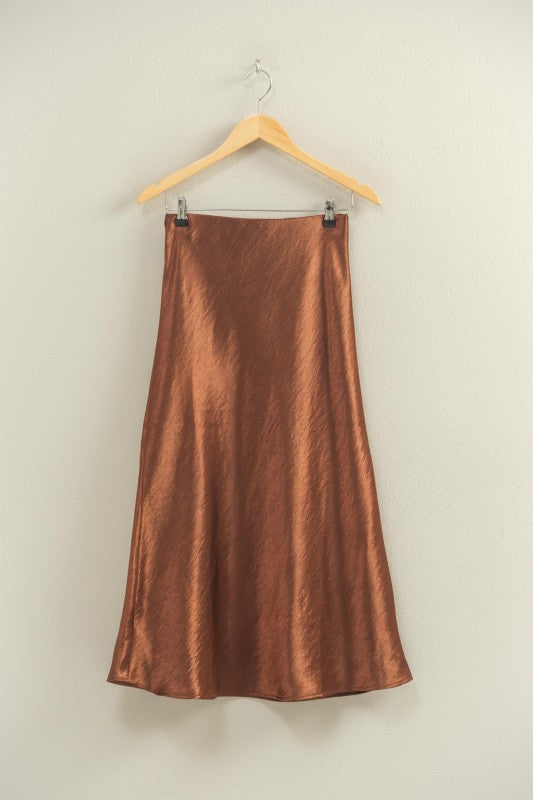 HYFVE INC. Women's Skirts CHESTN / S High-waisted Satin A-line Midi Skirt DZ25C904