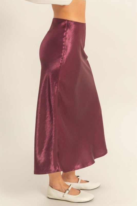 HYFVE INC. Women's Skirts High-waisted Satin A-line Midi Skirt