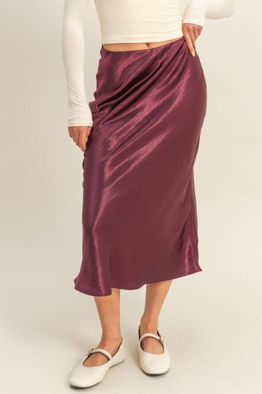 HYFVE INC. Women's Skirts High-waisted Satin A-line Midi Skirt