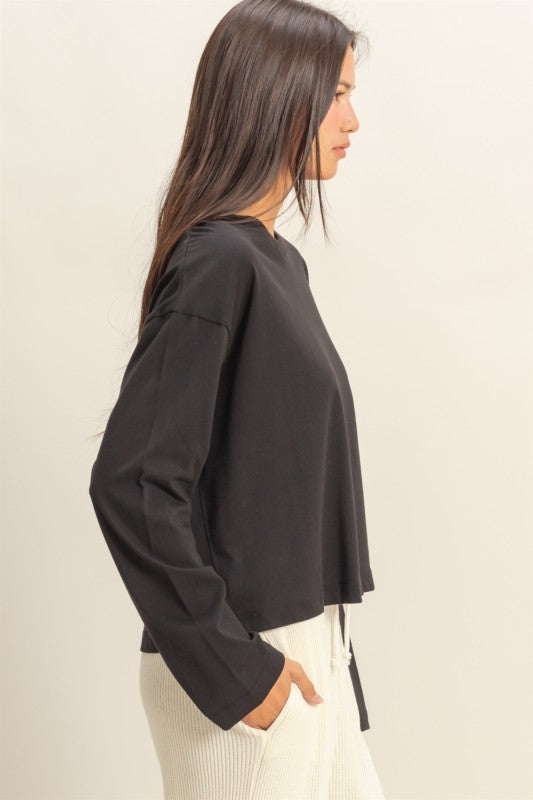 HYFVE INC. Women's Top BLACK / S 1- take pics of dark cherry - Wide Long Sleeve T-Shirt DZ24E644