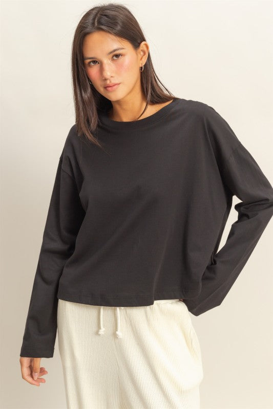 HYFVE INC. Women's Top BLACK / S 1- take pics of dark cherry - Wide Long Sleeve T-Shirt DZ24E644