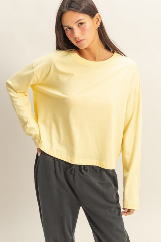 HYFVE INC. Women's Top CREAM YELLOW / S 1- take pics of dark cherry - Wide Long Sleeve T-Shirt DZ24E644
