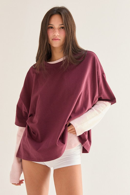 HYFVE INC. Women's Top DK CHERR / S Crew Neck Short Sleeve Oversized T-shirt DZ25E633