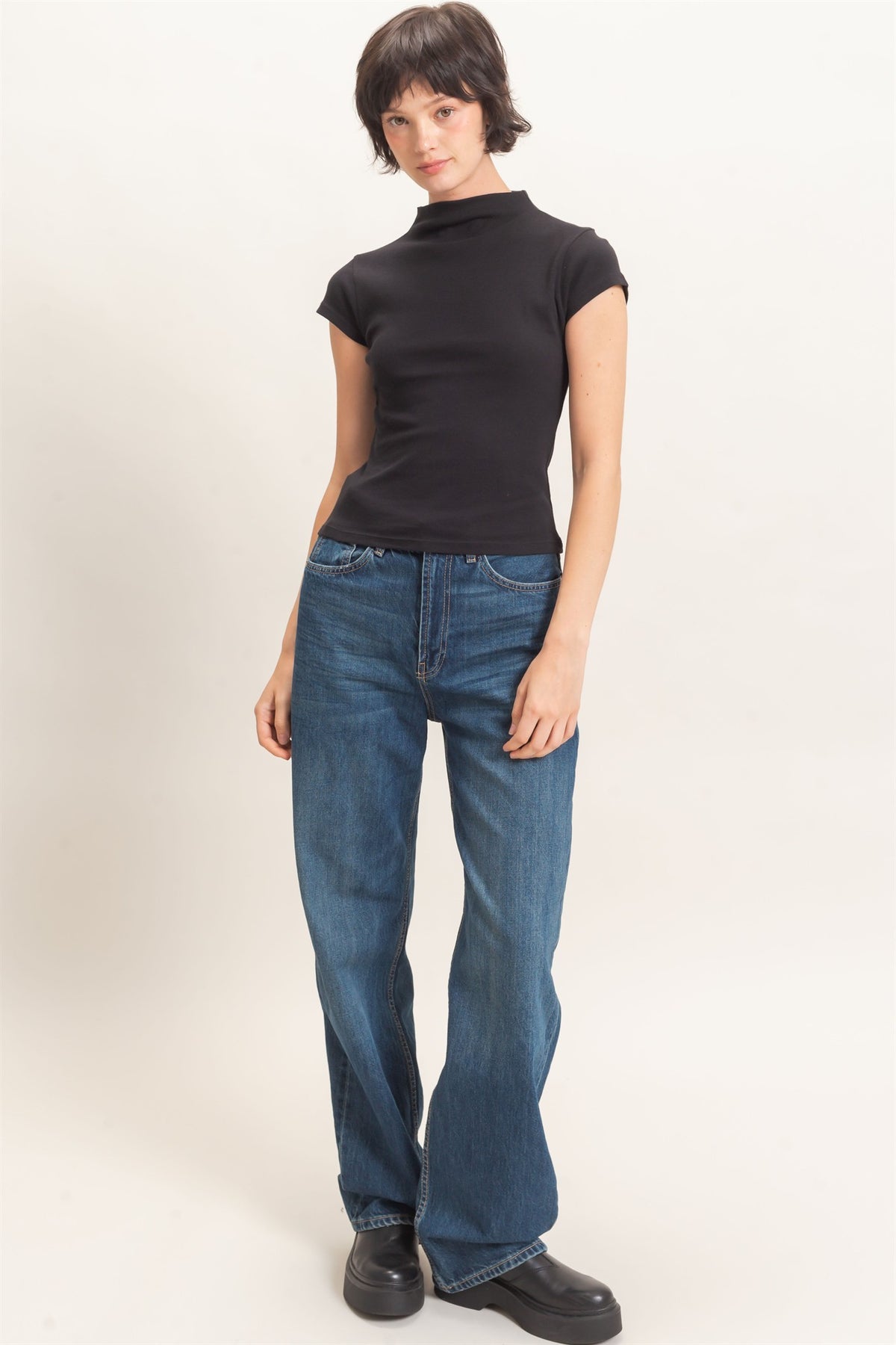 HYFVE INC. Women's Top Mock Neck Cap Sleeve Top
