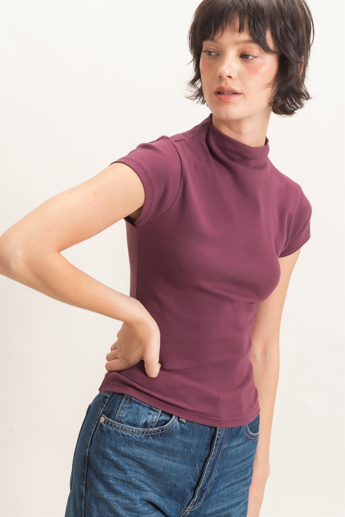 HYFVE INC. Women's Top Mock Neck Cap Sleeve Top