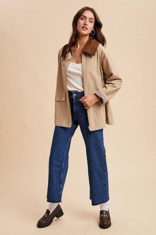 IN LOOM Women Jackets Corduroy Collared Cotton Chore Jacket