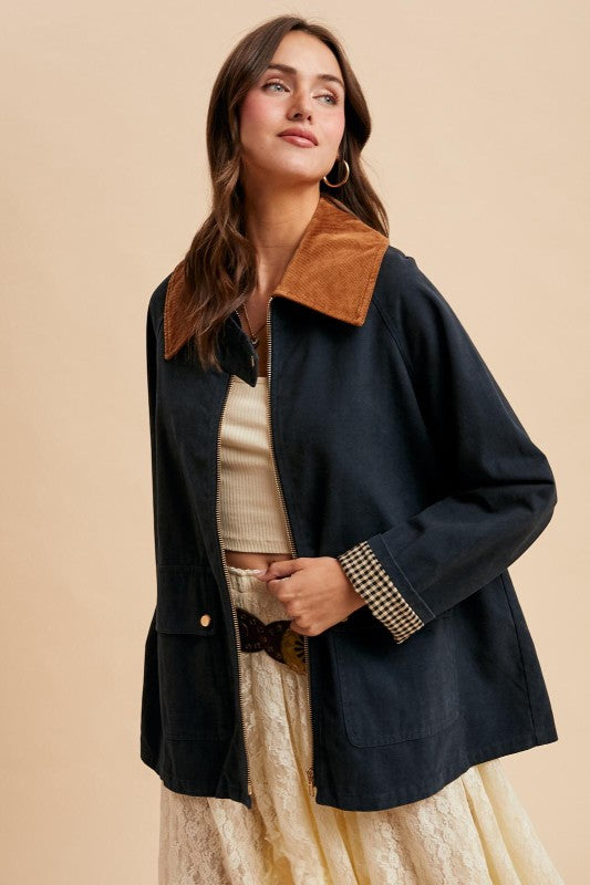 IN LOOM Women Jackets Corduroy Collared Cotton Chore Jacket