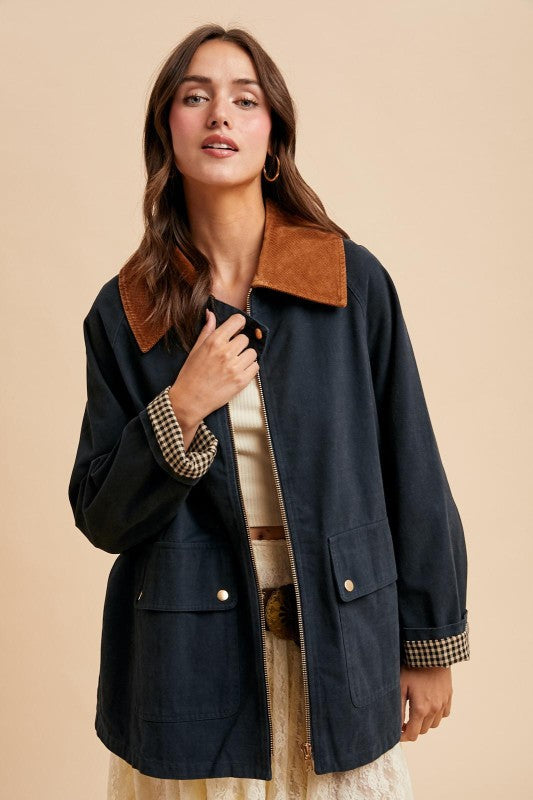 IN LOOM Women Jackets MIDNIGHT / S Corduroy Collared Cotton Chore Jacket ILJ5898