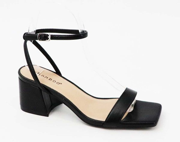 J P ORIGINAL Women's Shoes BLACK / 5.5 Single Toe Band Low Block Heel Sandal || David's Clothing ENTIRE-04