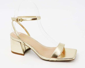 J P ORIGINAL Women's Shoes GOLD / 5.5 Single Toe Band Low Block Heel Sandal || David's Clothing ENTIRE-04