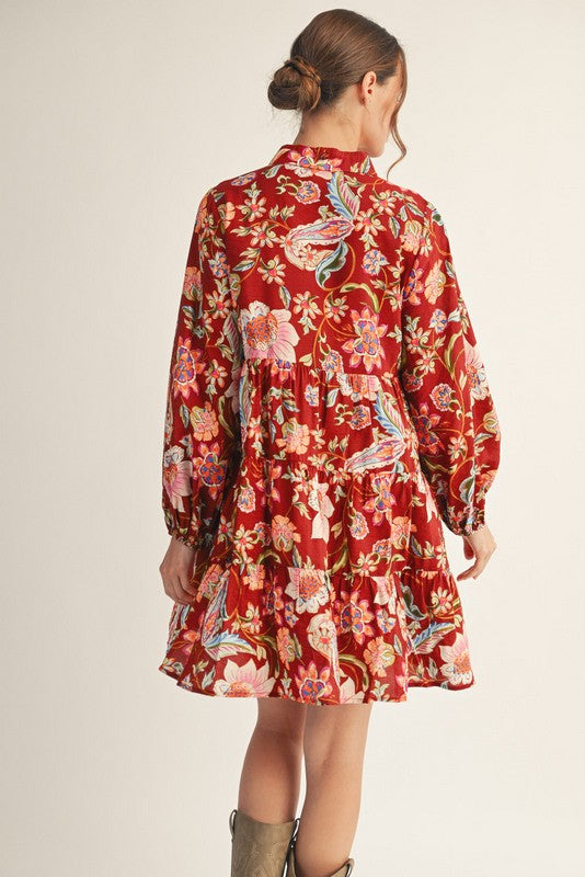 JODIFL Women's Dresses Button Down Floral Paisley Babydoll Dress || David's Clothing